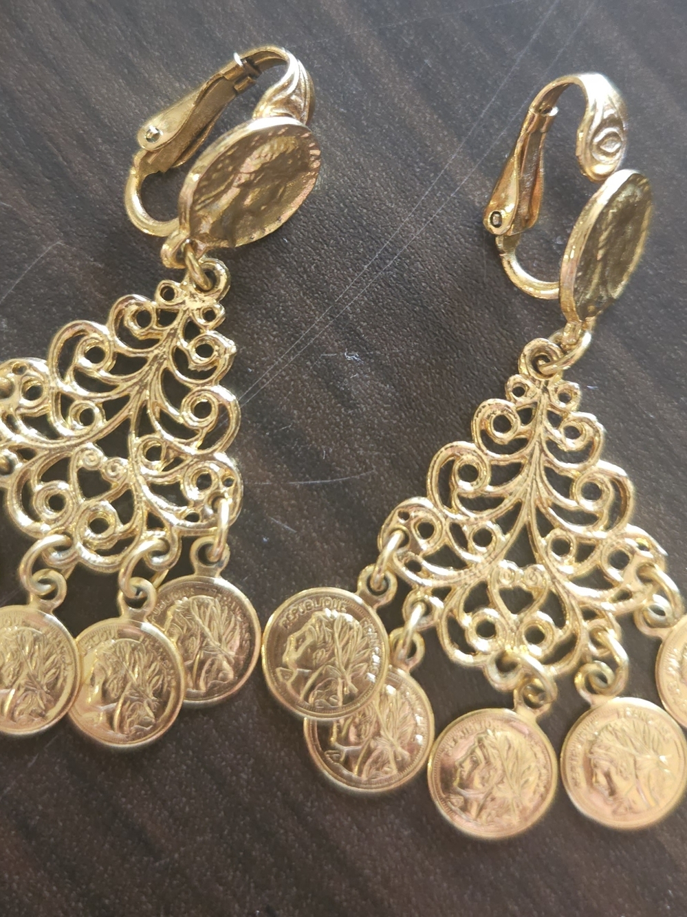 Gold Filigree Coin Drop Earrings - Unbranded